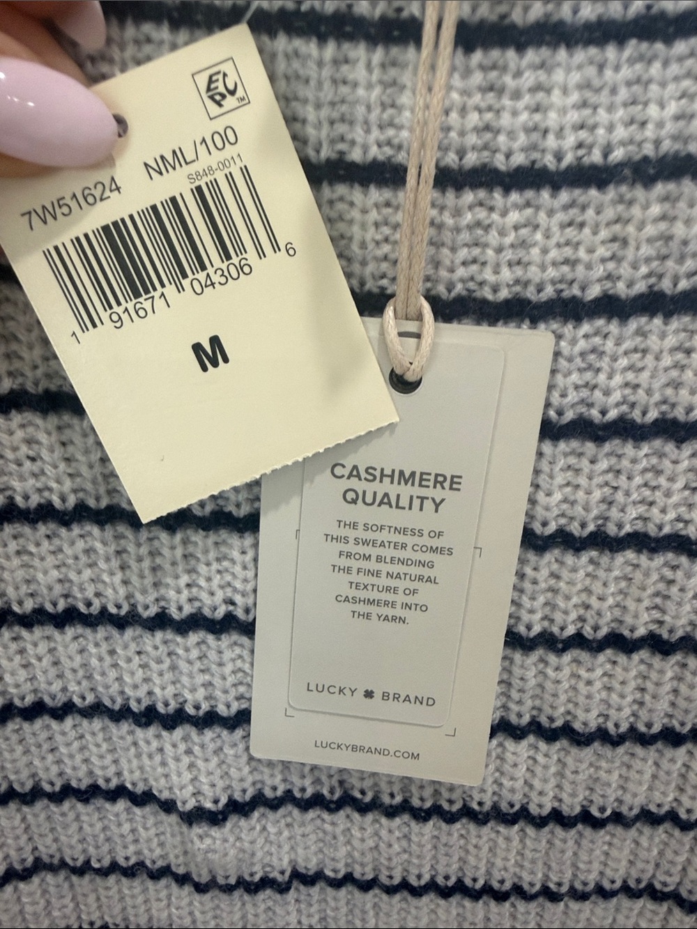 Lucky Brand Striped Cold-Shoulder Sweater - Ivory & Navy - Picture 2 of 3